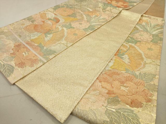平和屋着物◎佐賀錦　六通柄袋帯　鴛鴦花文　金銀糸　正絹　逸品　DAAZ1932xg