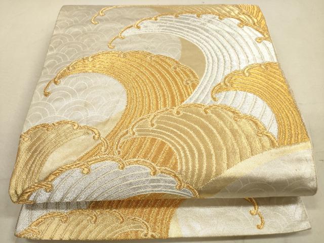 平和屋着物◎六通柄袋帯　立波文　金銀糸　正絹　逸品　DAAZ1935xg
