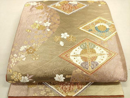 平和屋着物◎六通柄袋帯　唐織　花蝶菱文　金糸　鈴乃屋扱い　正絹　逸品　DAAZ1936xg