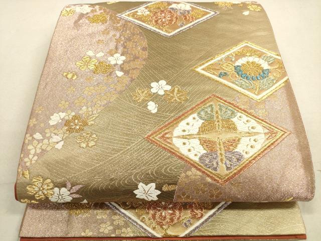 平和屋着物◎六通柄袋帯　唐織　花蝶菱文　金糸　鈴乃屋扱い　正絹　逸品　DAAZ1936xg