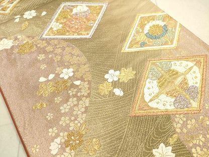 平和屋着物◎六通柄袋帯　唐織　花蝶菱文　金糸　鈴乃屋扱い　正絹　逸品　DAAZ1936xg