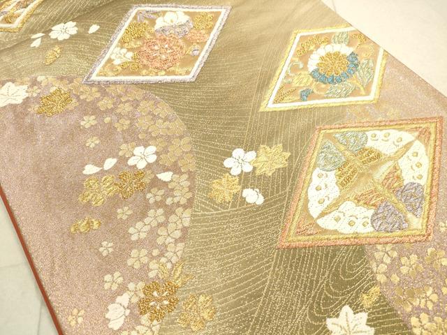 平和屋着物◎六通柄袋帯　唐織　花蝶菱文　金糸　鈴乃屋扱い　正絹　逸品　DAAZ1936xg