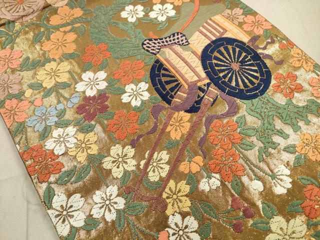 平和屋着物◎六通柄袋帯 唐織 御所車花文 ボストン美術館 金糸 正絹 逸品 DAAZ1946xg