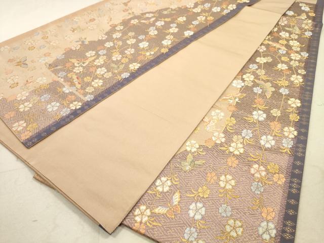 平和屋着物◎六通柄袋帯　唐織　花蝶文　春の流れ　金糸　正絹　逸品　DAAZ1948xg