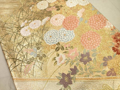 平和屋着物◎六通柄袋帯　唐織　秋草文　金銀糸　正絹　逸品　DAAZ1958xg