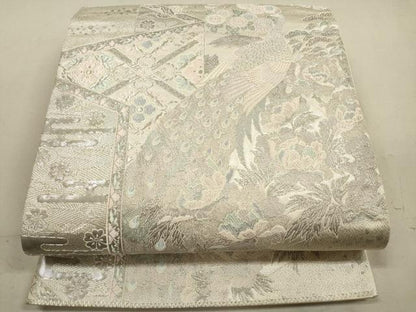 平和屋着物◎六通柄袋帯 唐織 染錦屏風孔雀文 プラチナ箔 正絹 逸品 DAAZ1961xg
