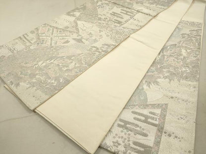 平和屋着物◎六通柄袋帯 唐織 染錦屏風孔雀文 プラチナ箔 正絹 逸品 DAAZ1961xg