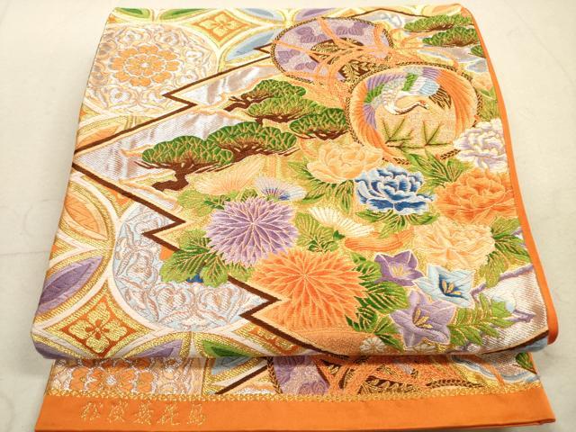平和屋着物◎六通柄袋帯 唐織 松皮菱鳳凰花文 金銀糸 正絹 逸品 DAAZ1977xg