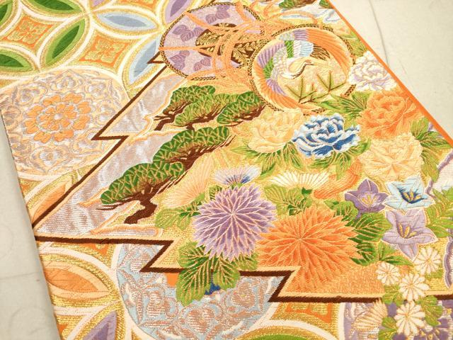 平和屋着物◎六通柄袋帯 唐織 松皮菱鳳凰花文 金銀糸 正絹 逸品 DAAZ1977xg