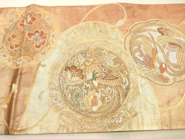 平和屋着物◎六通柄袋帯　鏡裏鳳凰花文　金銀糸　引箔　正絹　逸品　DAAZ1978xg