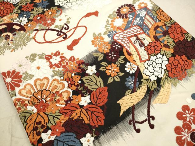 平和屋着物◎六通柄袋帯 唐織 御所車花文 正絹 逸品 DAAZ1981xg