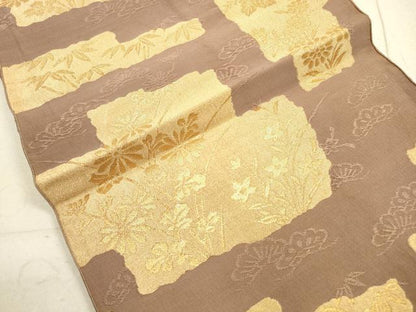 平和屋着物◎六通柄　京袋帯　草花文　古布苑　金糸　正絹　逸品　DAAZ1992xg