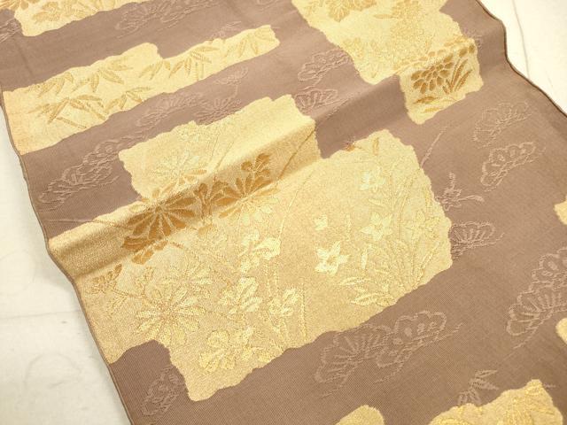平和屋着物◎六通柄　京袋帯　草花文　古布苑　金糸　正絹　逸品　DAAZ1992xg