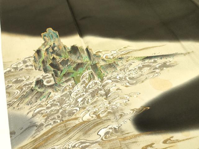 平和屋着物■豪華黒留袖　手描き　流水風景文　暈し染め　金彩　正絹　逸品　DAAZ2070op