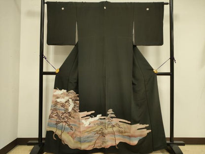 平和屋着物■豪華黒留袖 飛鶴松文 金彩 正絹 逸品 DAAZ2121op