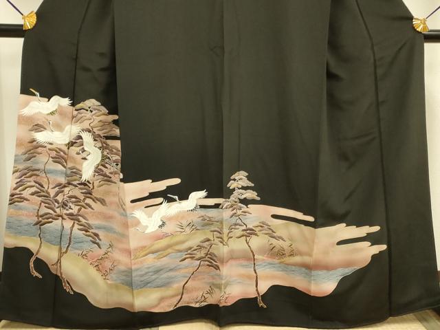 平和屋着物■豪華黒留袖 飛鶴松文 金彩 正絹 逸品 DAAZ2121op