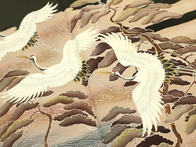 平和屋着物■豪華黒留袖 飛鶴松文 金彩 正絹 逸品 DAAZ2121op