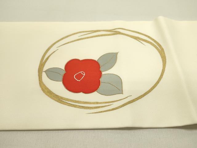 平和屋着物●塩瀬 九寸名古屋帯 草花 金彩 正絹 逸品 DAAZ2192op