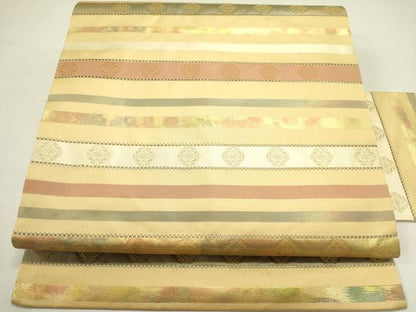 平和屋着物●九寸名古屋帯　横段花文　金糸　正絹　逸品　DAAZ2194op