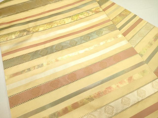 平和屋着物●九寸名古屋帯　横段花文　金糸　正絹　逸品　DAAZ2194op
