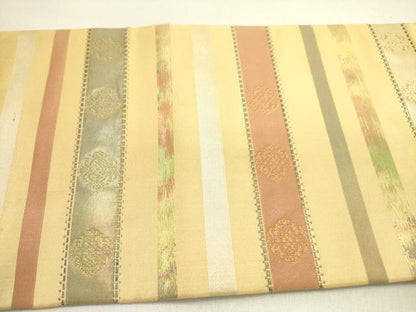 平和屋着物●九寸名古屋帯　横段花文　金糸　正絹　逸品　DAAZ2194op