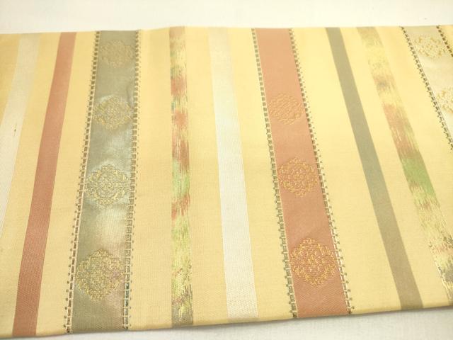 平和屋着物●九寸名古屋帯　横段花文　金糸　正絹　逸品　DAAZ2194op