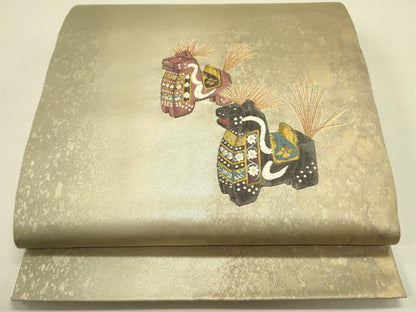 平和屋着物●太鼓柄袋帯 八幡駒 金糸 引箔 正絹 逸品 DAAZ2209op