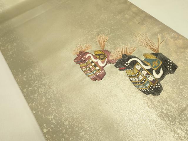 平和屋着物●太鼓柄袋帯 八幡駒 金糸 引箔 正絹 逸品 DAAZ2209op