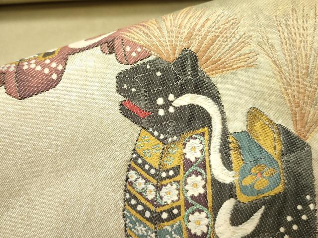 平和屋着物●太鼓柄袋帯 八幡駒 金糸 引箔 正絹 逸品 DAAZ2209op