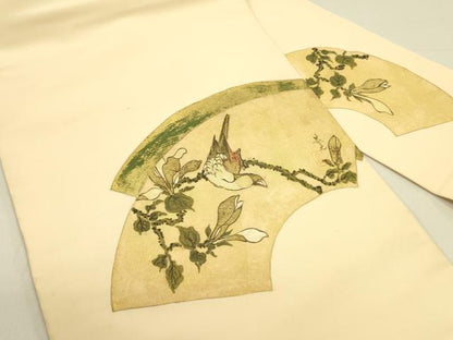 平和屋着物●塩瀬 九寸名古屋帯 地紙花鳥文 金彩 正絹 逸品 DAAZ2210op