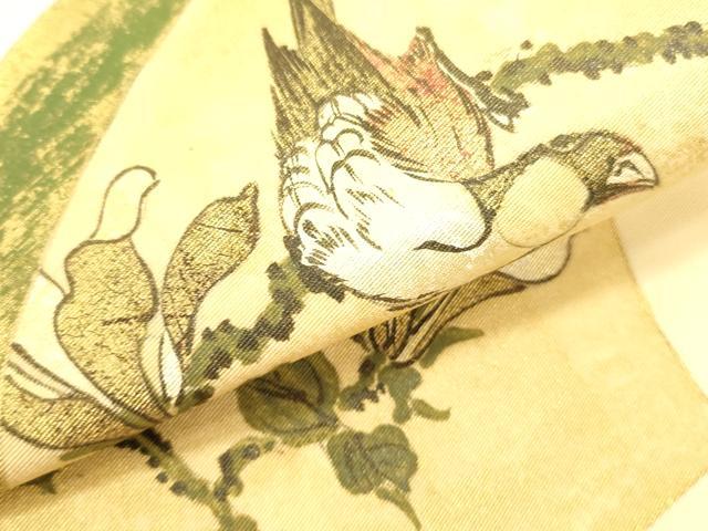 平和屋着物○塩瀬 九寸名古屋帯 地紙花鳥文 金彩 正絹 逸品