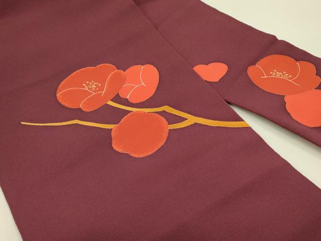 平和屋着物●九寸名古屋帯　刺繍　枝梅　金糸　鬼しぼ縮緬　正絹　逸品　DAAZ2211op