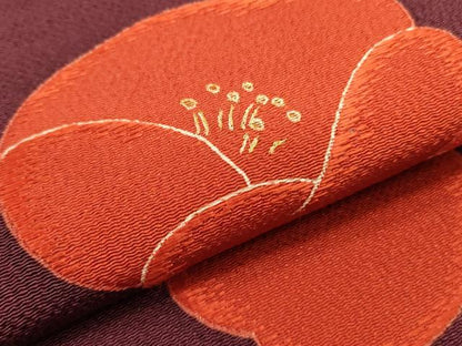 平和屋着物●九寸名古屋帯　刺繍　枝梅　金糸　鬼しぼ縮緬　正絹　逸品　DAAZ2211op
