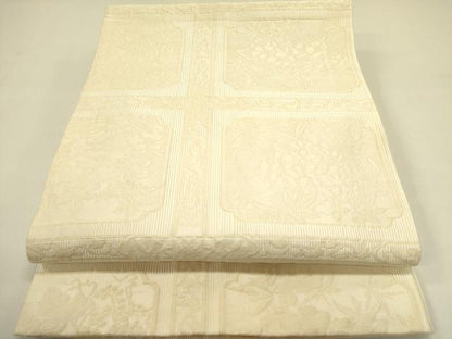 平和屋着物●全通柄袋帯 ふくれ織 草花文 正絹 逸品 DAAZ2244op