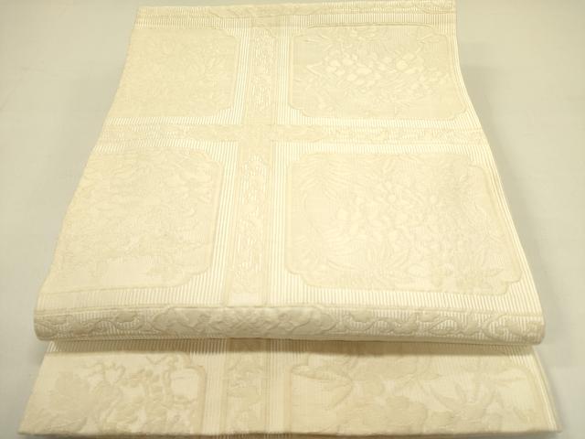 平和屋着物●全通柄袋帯 ふくれ織 草花文 正絹 逸品 DAAZ2244op
