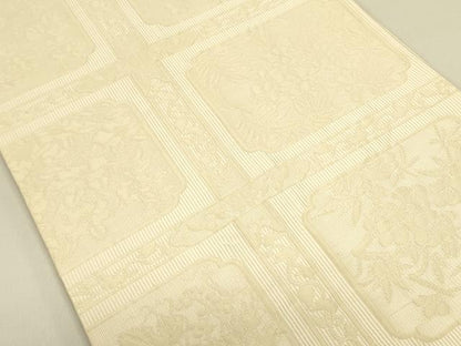 平和屋着物●全通柄袋帯 ふくれ織 草花文 正絹 逸品 DAAZ2244op