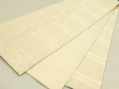 平和屋着物●全通柄袋帯 ふくれ織 草花文 正絹 逸品 DAAZ2244op