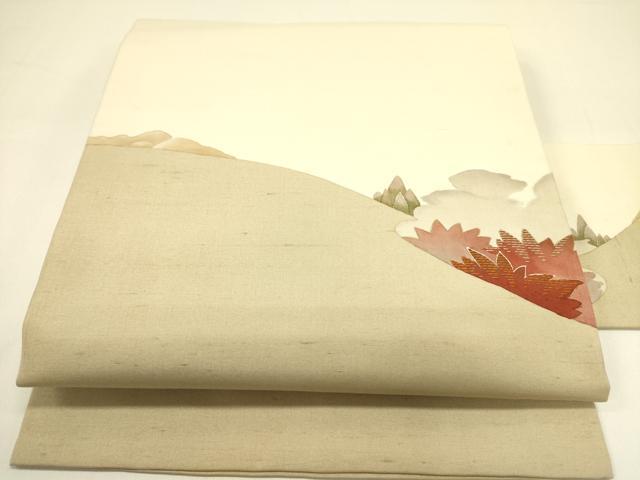 平和屋着物●九寸名古屋帯 紬地 風景文 金彩 正絹 逸品 DAAZ2245op