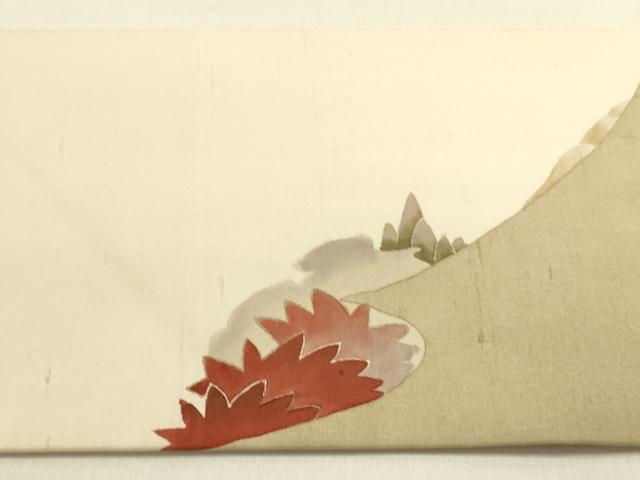 平和屋着物●九寸名古屋帯 紬地 風景文 金彩 正絹 逸品 DAAZ2245op