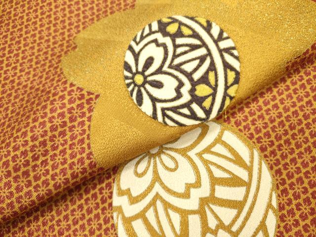 平和屋着物●九寸名古屋帯　パッチワーク　桜毬文　金彩　正絹　逸品　DAAZ2246op
