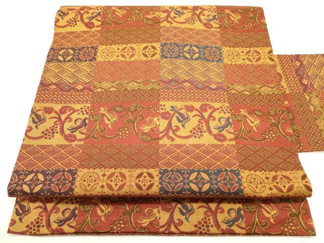 平和屋着物●全通柄九寸名古屋帯 花鳥文 正絹 逸品 未使用 DAAZ2256op