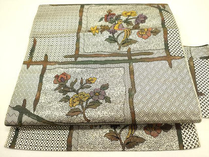 平和屋着物●本場筑前博多織 八寸名古屋帯 花鳥文 正絹 逸品 DAAZ2257op