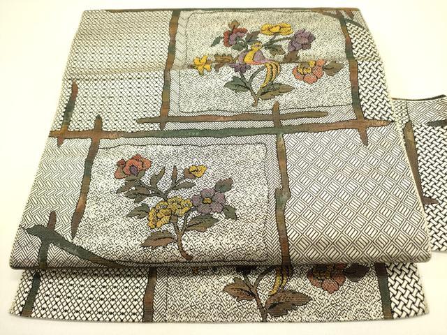 平和屋着物●本場筑前博多織 八寸名古屋帯 花鳥文 正絹 逸品 DAAZ2257op