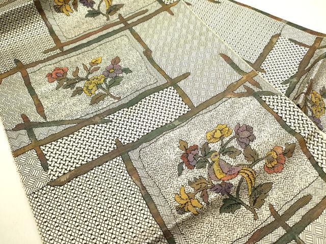 平和屋着物●本場筑前博多織 八寸名古屋帯 花鳥文 正絹 逸品 DAAZ2257op