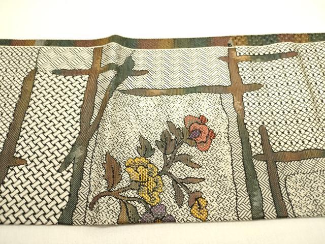 平和屋着物●本場筑前博多織 八寸名古屋帯 花鳥文 正絹 逸品 DAAZ2257op