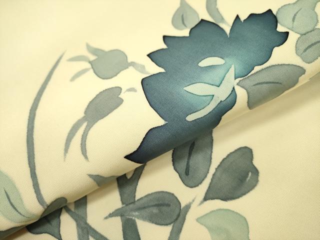 平和屋着物●塩瀬　九寸名古屋帯　手描き　草花　正絹　逸品　DAAZ2287op