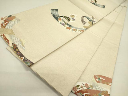 平和屋着物●爪掻き本綴れ 太鼓柄袋帯 束ね熨斗花文 金糸 正絹 逸品 未使用 DAAZ2308op