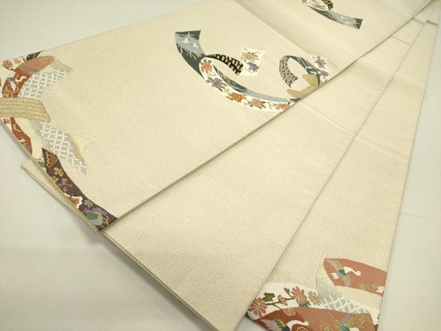 平和屋着物●爪掻き本綴れ 太鼓柄袋帯 束ね熨斗花文 金糸 正絹 逸品 未使用 DAAZ2308op
