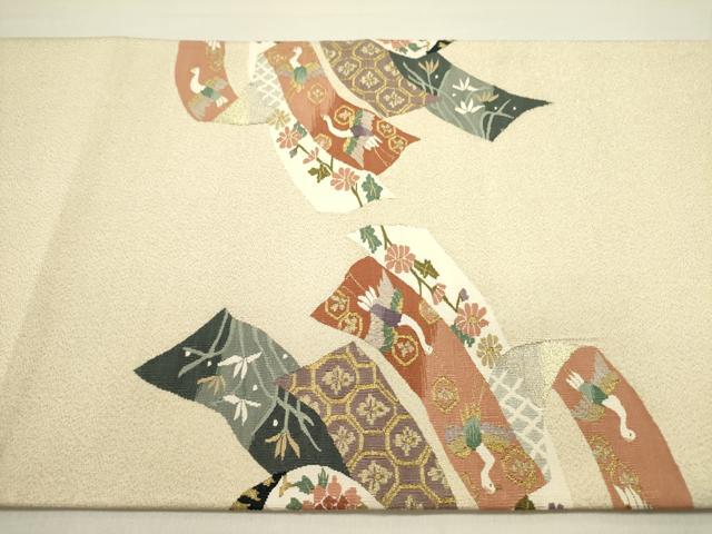 平和屋着物●爪掻き本綴れ 太鼓柄袋帯 束ね熨斗花文 金糸 正絹 逸品 未使用 DAAZ2308op