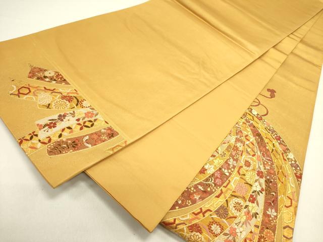 平和屋着物●太鼓柄袋帯 唐織 束ね熨斗花文 純金箔 正絹 逸品 DAAZ2314op